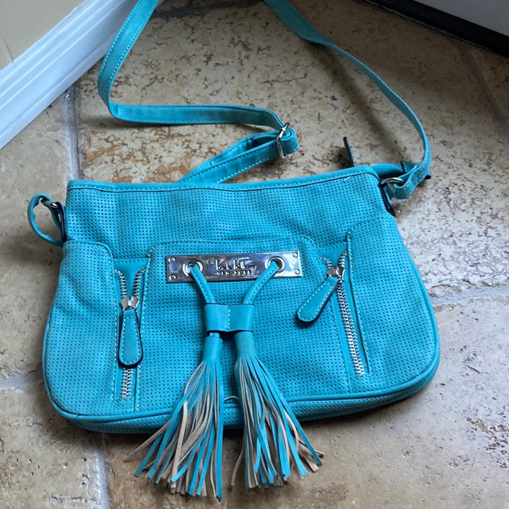Nicole Miller New York teal purse handbag new fringe